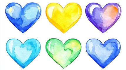 Colorful Watercolor Hearts in Vibrant Shades for Creative Projects