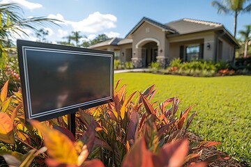 Blank Sign in Front of a Beautiful Home
