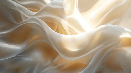 Obraz premium Sunlight through flowing beige fabric, draped indoors