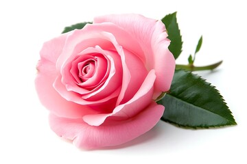 Fototapeta premium Close-up of a beautiful pink rose on white background.