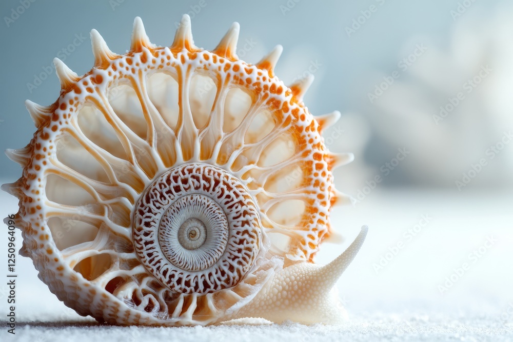 Poster intricate shell resting on soft surface showcasing nature's design and craftsmanship in a serene set