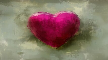 Beautiful Painted Pink Heart on Soft Green Background for Love Themes
