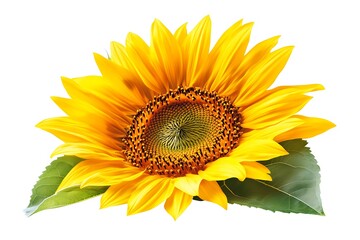 Obraz premium Vibrant Sunflower with Leaves Isolated on White Background