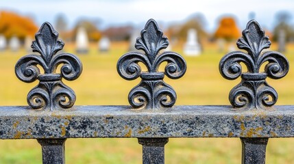 Cemetery Iron Fence Fleur-de-lis Autumn