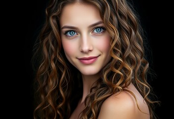 Fototapeta premium Young adult female portrait on black background