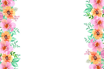 Watercolor flower border for wedding, birthday, card, background, invitation, wallpaper, sticker, decoration etc.