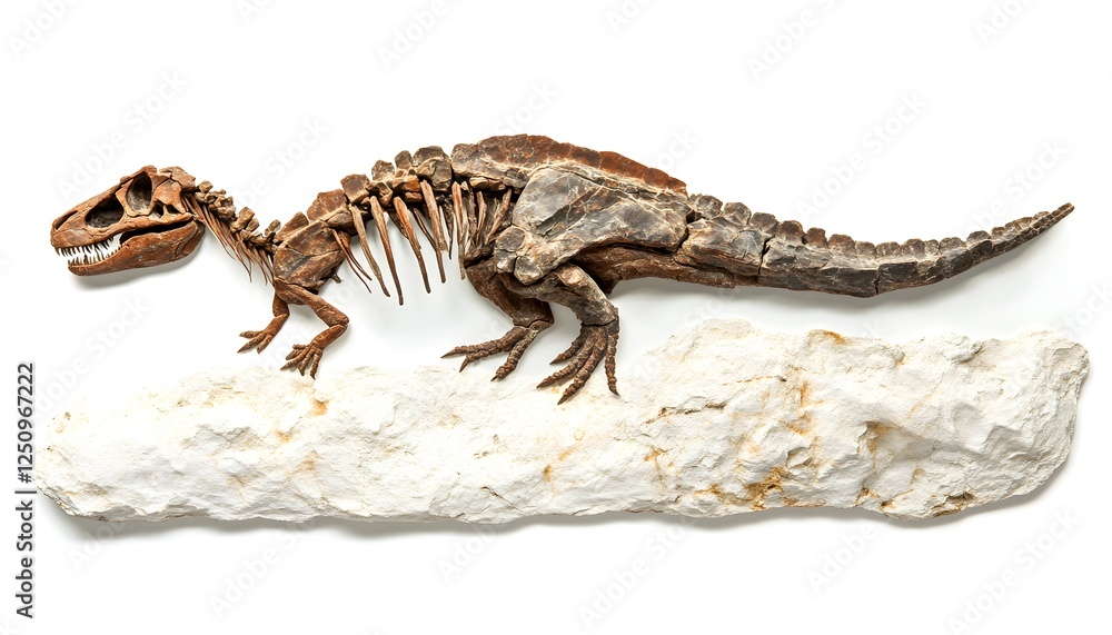 Aufkleber fossilized dinosaur skeleton on display