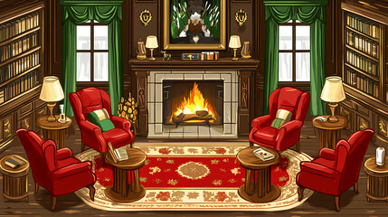 Cozy reading corner classic library illustration warm atmosphere interior view comfort and relaxation