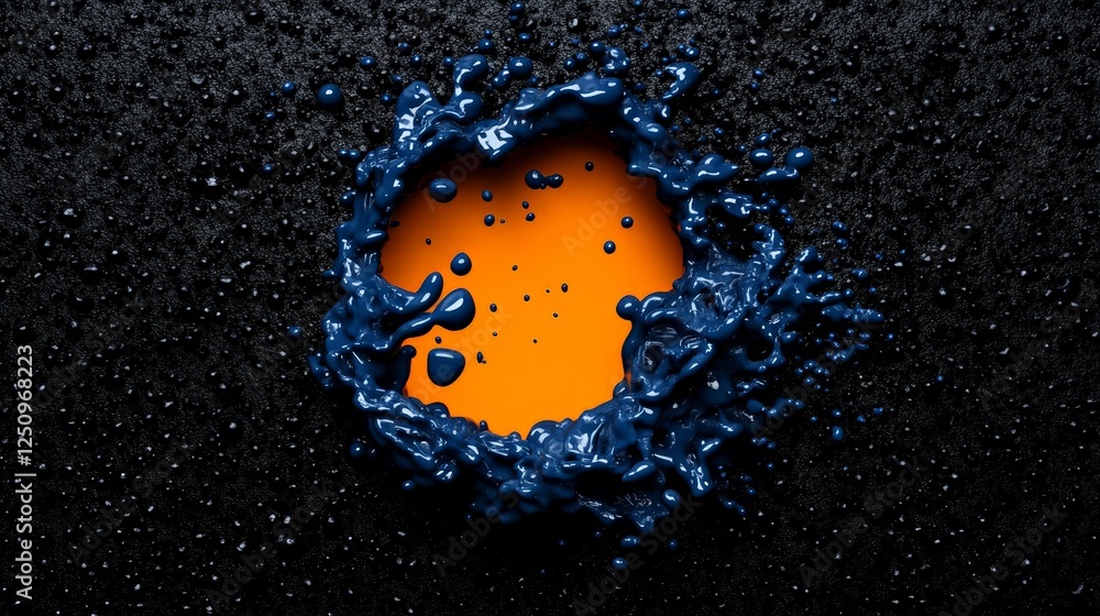 Poster water splash and orange core: capture the dynamic action of water splashing, revealing an vibrant or