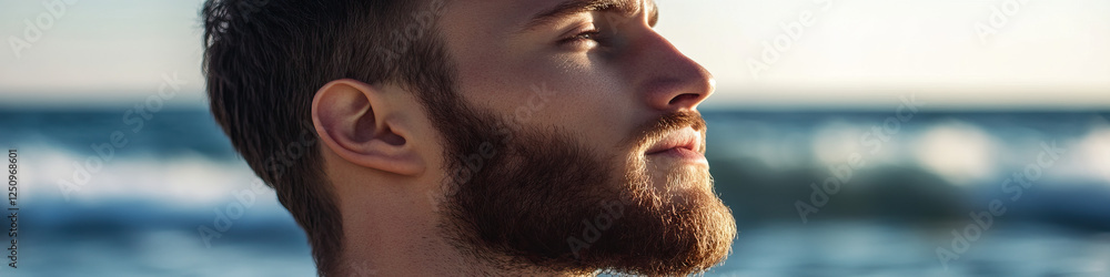 Wall mural Profile of Bearded Man Near Ocean