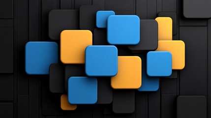 Abstract Geometric Composition: An artistic arrangement of geometric shapes. A collection of colorful, three-dimensional, square blocks creates a striking visual effect.