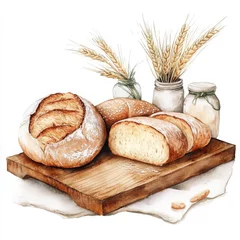 Fototapete Fresh bread and wheat on wooden board bring rustic, homely feeling © Sukifli Dakheng