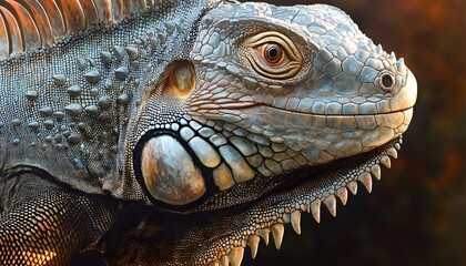 Fototapeta premium Majestic Green Iguana Portrait Detailed Scales and Eye