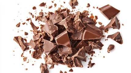 Fototapeta premium liquid chocolate splash with some pieces of chocolate left isolated on white background