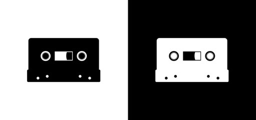 Obraz premium Audio cassette icon illustration on white, black background. Retro sound icon design for use for retro music posters, concert projects.