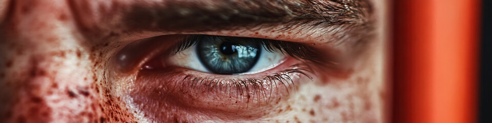 Close-up Photograph of a Freckled Man's Blue Eye