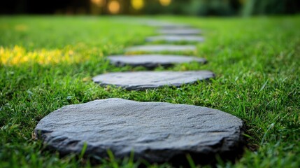 A pathway made of square stone slabs,