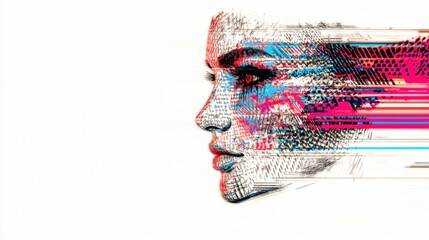 A stylized profile of a woman with vibrant colors and abstract patterns.