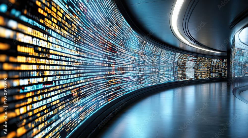 Poster futuristic digital display showcasing data trends and information flow