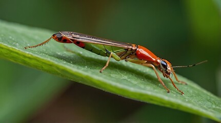 Fototapeta premium Colorful Macro Photography of a Leaf Dwelling Insect in its Natural Habitat