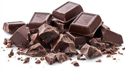 Fototapeta premium liquid chocolate splash with some pieces of chocolate left isolated on white background