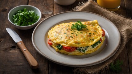 Delicious Colorful Omelette with Fresh Vegetables and Herbs for a Hearty Breakfast Meal