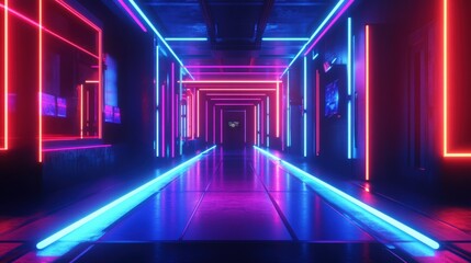 Esports Tournament Final - Neon blues, reds, and purples, highlighting the intensity of an esports competition with glowing screens