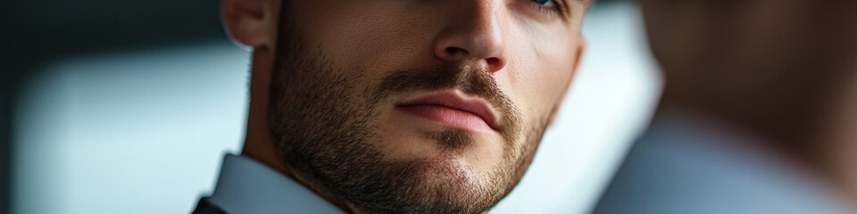 Obraz premium Close-up of Man's Face and Neck, Partial View