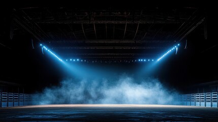 Empty Stage Illuminated By Blue Spotlights