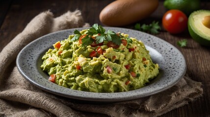 Vibrant Bowl of Homemade Guacamole with Fresh Ingredients and Cilantro Garnish