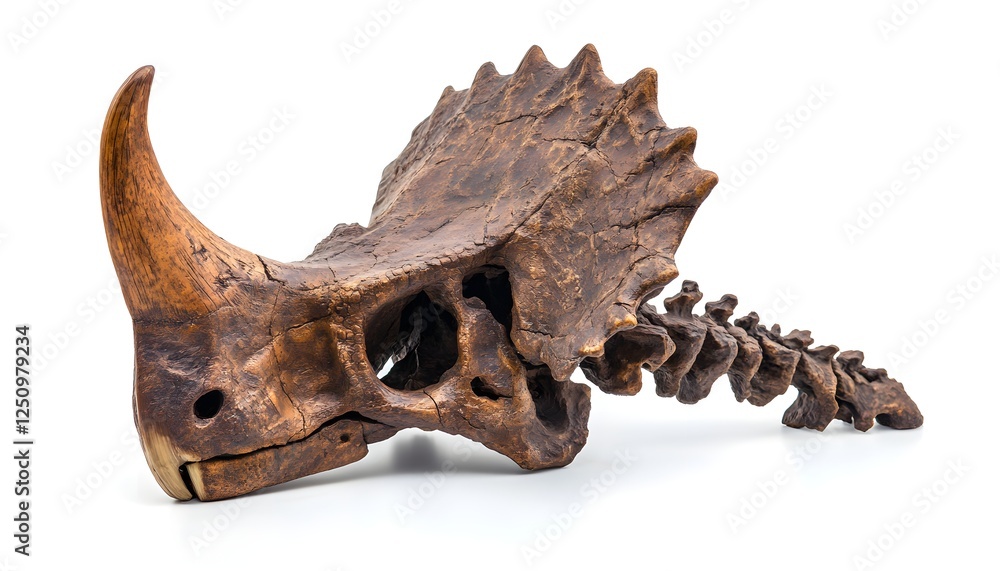Aufkleber fossilized dinosaur skull and partial spine display