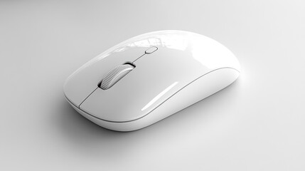 White wireless computer mouse on desk, technology background