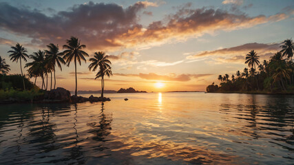 Tropical Island Sunset by the Sea