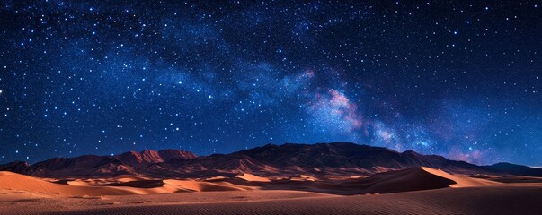 Fototapeta premium Starry Sky Above Rolling Sand Dunes, Generative AI