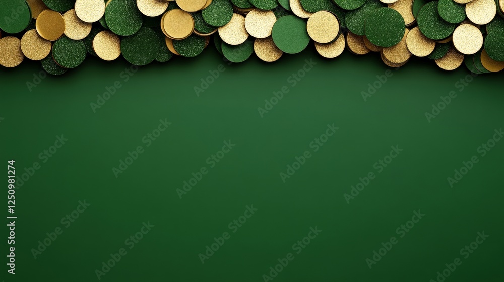 Poster golden & green abstract background: a minimalist design featuring a border of scattered golden and g