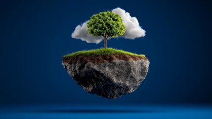 Floating Island with Tree: A surreal, 3D-rendered image of a small, verdant island floating in mid-air.