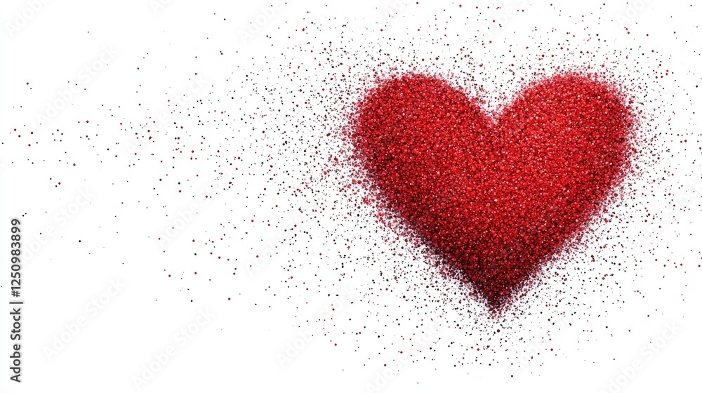 Poster red glitter heart shape created with shiny sparkling particles