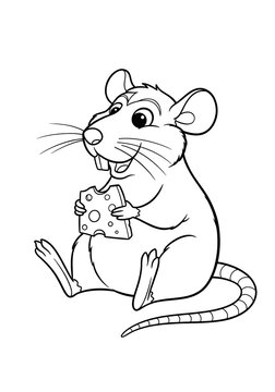 happy rat eating cheese black and white clip art preview