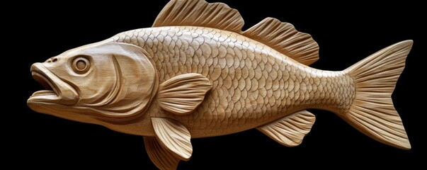Discover the artistry of fine woodworking with this exquisite hand-carved wooden fish sculpture with realistic details This stunning piece showcases a masterful creation featuring intricate scales