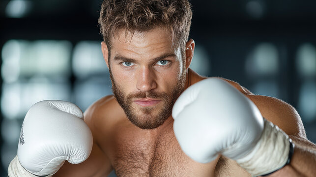 professional boxer preparing to dodge and counterpunch with focus