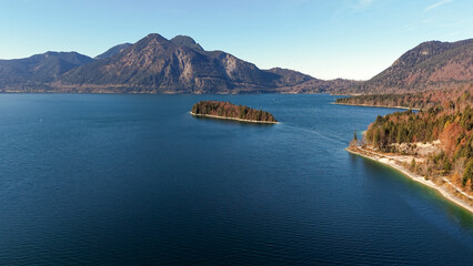 Obraz premium A view to the Walchensee who is located at the south of Bavaria inspire often to call it little Canada landscape