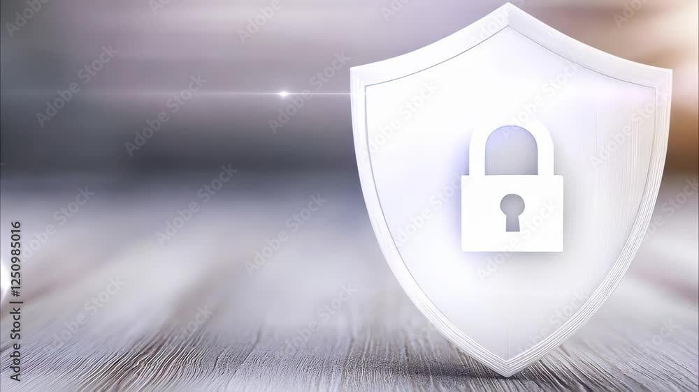 Poster a shield with a padlock symbol, representing security and protection.