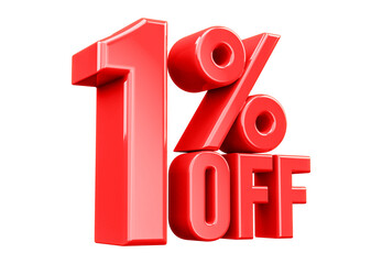 1 Percent Off Discount Sign 3D Red