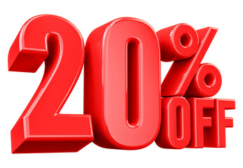 20 Percent Off Discount Sign 3D Red