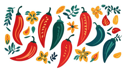 Naklejka premium Cinco de Mayo PNG file of chili peppers arranged neatly in a festive composition, isolated on white background