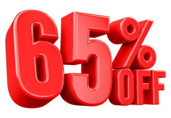 65 Percent Off Discount Sign 3D Red