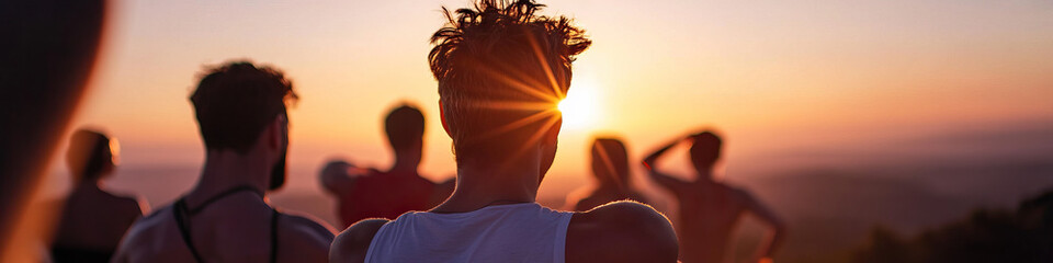Silhouetted Group Observing Sunset
