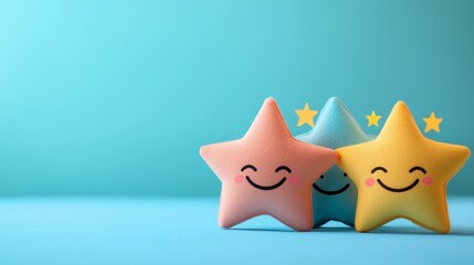 Happy feedback survey with smiling star logos digital environment engaging viewpoint boosting response rate