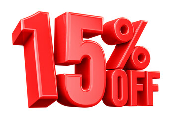 15 Percent Off Discount Sign 3D Red