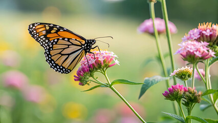Naklejka premium butterfly on flower , colorful butterfly on flower